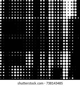 Abstract grunge grid polka dot halftone background pattern. Spotted black and white vector line illustration