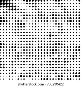 Abstract grunge grid polka dot halftone background pattern. Spotted black and white vector line illustration