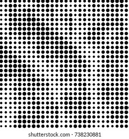 Abstract grunge grid polka dot halftone background pattern. Spotted black and white vector line illustration