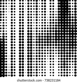 Abstract grunge grid polka dot halftone background pattern. Spotted black and white vector line illustration