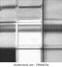 Abstract grunge grid polka dot halftone background pattern. Spotted black and white vector line illustration