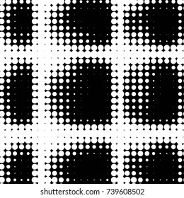 Abstract grunge grid polka dot halftone background pattern. Spotted black and white vector line illustration