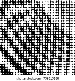 Abstract grunge grid polka dot halftone background pattern. Spotted black and white vector line illustration