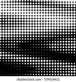 Abstract grunge grid polka dot halftone background pattern. Spotted black and white vector line illustration