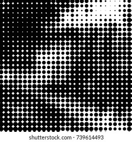 Abstract grunge grid polka dot halftone background pattern. Spotted black and white vector line illustration