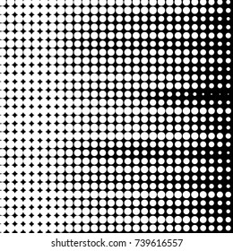 Abstract grunge grid polka dot halftone background pattern. Spotted black and white vector line illustration