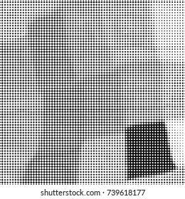 Abstract grunge grid polka dot halftone background pattern. Spotted black and white vector line illustration