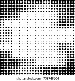 Abstract grunge grid polka dot halftone background pattern. Spotted black and white vector line illustration