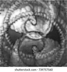 Abstract grunge grid polka dot halftone background pattern. Spotted black and white vector line illustration