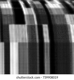 Abstract grunge grid polka dot halftone background pattern. Spotted black and white vector line illustration