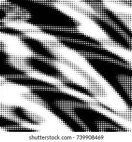 Abstract grunge grid polka dot halftone background pattern. Spotted black and white vector line illustration