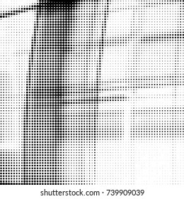 Abstract grunge grid polka dot halftone background pattern. Spotted black and white vector line illustration