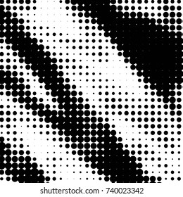 Abstract grunge grid polka dot halftone background pattern. Spotted black and white vector line illustration