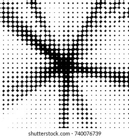Abstract grunge grid polka dot halftone background pattern. Spotted black and white vector line illustration