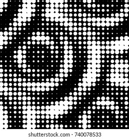 Abstract grunge grid polka dot halftone background pattern. Spotted black and white vector line illustration
