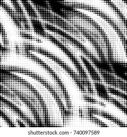 Abstract grunge grid polka dot halftone background pattern. Spotted black and white vector line illustration