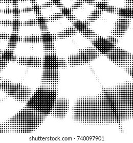 Abstract grunge grid polka dot halftone background pattern. Spotted black and white vector line illustration