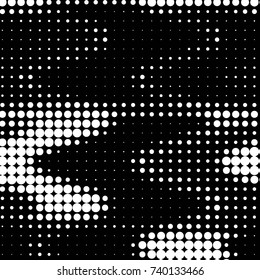 Abstract grunge grid polka dot halftone background pattern. Spotted black and white vector line illustration