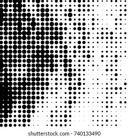 Abstract grunge grid polka dot halftone background pattern. Spotted black and white vector line illustration