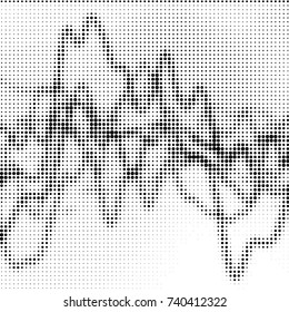 Abstract grunge grid polka dot halftone background pattern. Spotted black and white vector line illustration