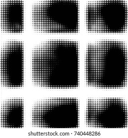 Abstract grunge grid polka dot halftone background pattern. Spotted black and white vector line illustration