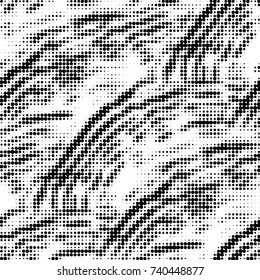 Abstract grunge grid polka dot halftone background pattern. Spotted black and white vector line illustration