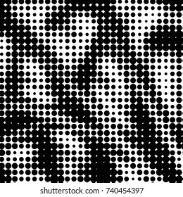 Abstract grunge grid polka dot halftone background pattern. Spotted black and white vector line illustration
