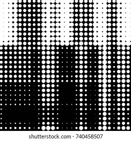 Abstract grunge grid polka dot halftone background pattern. Spotted black and white vector line illustration