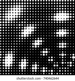 Abstract grunge grid polka dot halftone background pattern. Spotted black and white vector line illustration