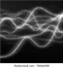 Abstract grunge grid polka dot halftone background pattern. Spotted black and white vector line illustration