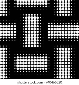 Abstract grunge grid polka dot halftone background pattern. Spotted black and white vector line illustration