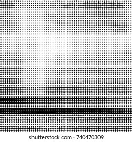 Abstract grunge grid polka dot halftone background pattern. Spotted black and white vector line illustration