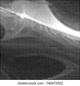 Abstract grunge grid polka dot halftone background pattern. Spotted black and white vector line illustration