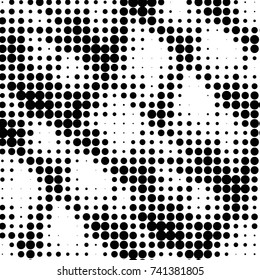 Abstract grunge grid polka dot halftone background pattern. Spotted black and white vector line illustration