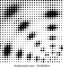 Abstract grunge grid polka dot halftone background pattern. Spotted black and white vector line illustration