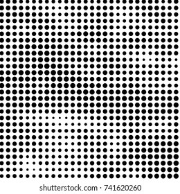Abstract grunge grid polka dot halftone background pattern. Spotted black and white vector line illustration
