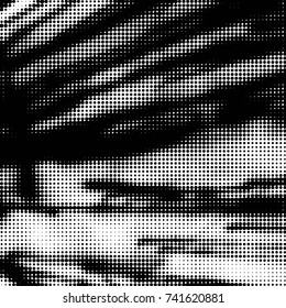 Abstract grunge grid polka dot halftone background pattern. Spotted black and white vector line illustration