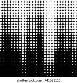 Abstract grunge grid polka dot halftone background pattern. Spotted black and white vector line illustration