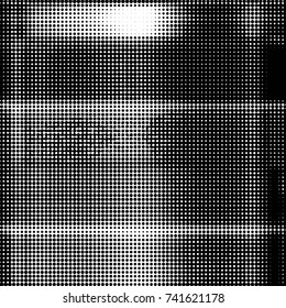 Abstract grunge grid polka dot halftone background pattern. Spotted black and white vector line illustration