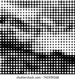 Abstract grunge grid polka dot halftone background pattern. Spotted black and white vector line illustration