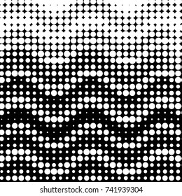 Abstract grunge grid polka dot halftone background pattern. Spotted black and white vector line illustration