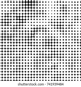 Abstract grunge grid polka dot halftone background pattern. Spotted black and white vector line illustration