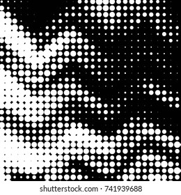 Abstract grunge grid polka dot halftone background pattern. Spotted black and white vector line illustration