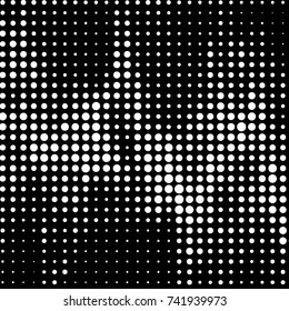 Abstract grunge grid polka dot halftone background pattern. Spotted black and white vector line illustration