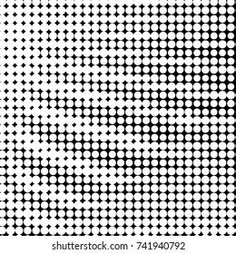 Abstract grunge grid polka dot halftone background pattern. Spotted black and white vector line illustration