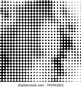 Abstract grunge grid polka dot halftone background pattern. Spotted black and white vector line illustration