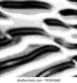 Abstract grunge grid polka dot halftone background pattern. Spotted black and white vector line illustration