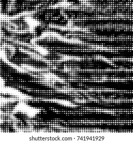 Abstract grunge grid polka dot halftone background pattern. Spotted black and white vector line illustration