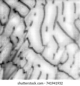 Abstract grunge grid polka dot halftone background pattern. Spotted black and white vector line illustration