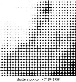 Abstract grunge grid polka dot halftone background pattern. Spotted black and white vector line illustration